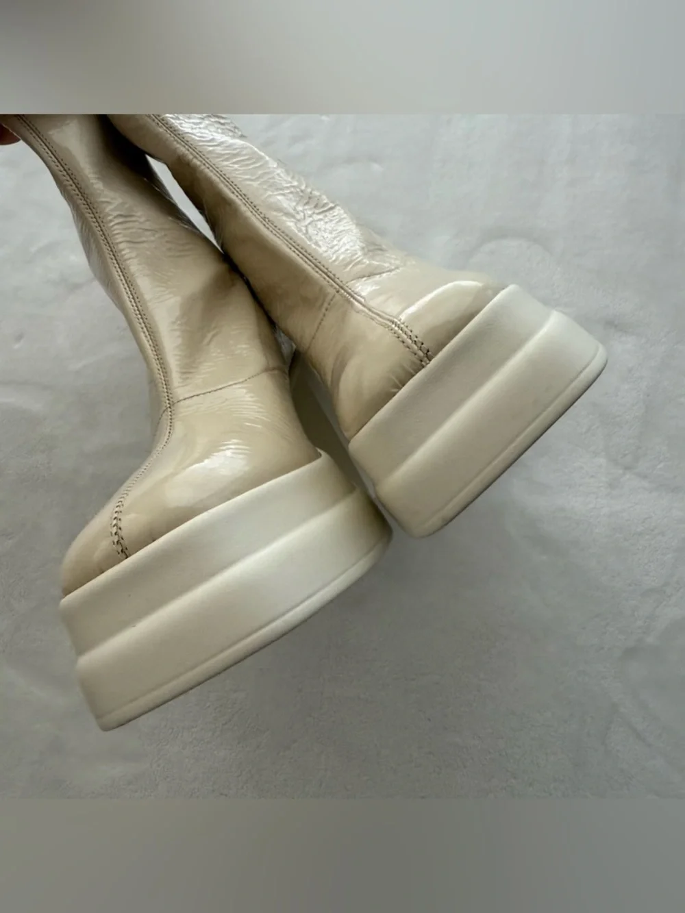 Free People Double Stack Platform Boots in Bone 40 US 9.5 Crinkle Chunky Heel